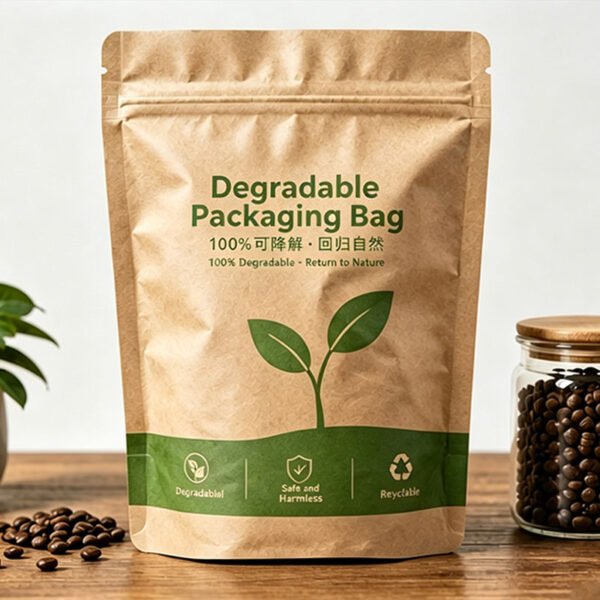 kraft zipper stand up pouch for dry food, recyclable degradable packaging bag