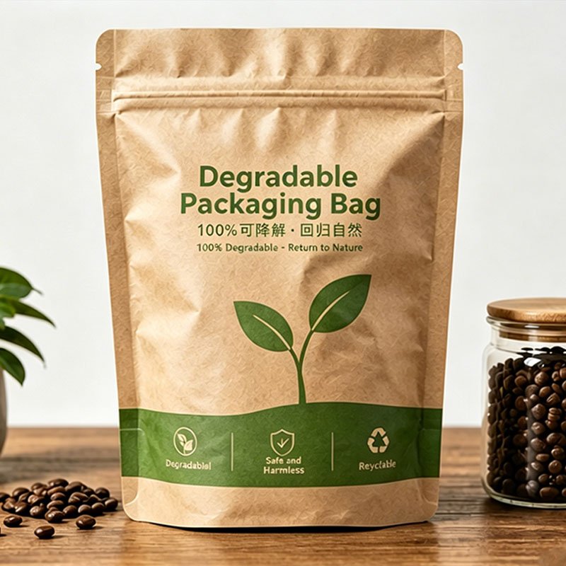 kraft zipper stand up pouch for dry food, recyclable degradable packaging bag